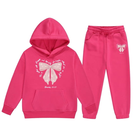 ChaoLingNeng Fall Outfits for Girls 10-12 Letter Print Round Neck Long Sleeve Warm Hoodie Pullover Sweatshirt Tracksuit Jogger Sweatpants Soft Kids Fall Outfits Sweat Suit,2-3 Years