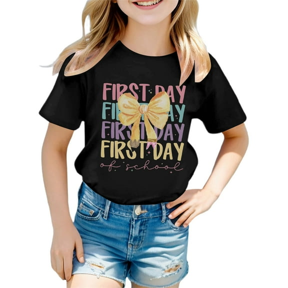 ChaoLingNeng Girl's Graphic T Shirts Kids Cute Short Sleeve Tee Round Neck Loose Fit Casual Drop Shoulder Summer Tops Christmas T Shirts,5-6 Years