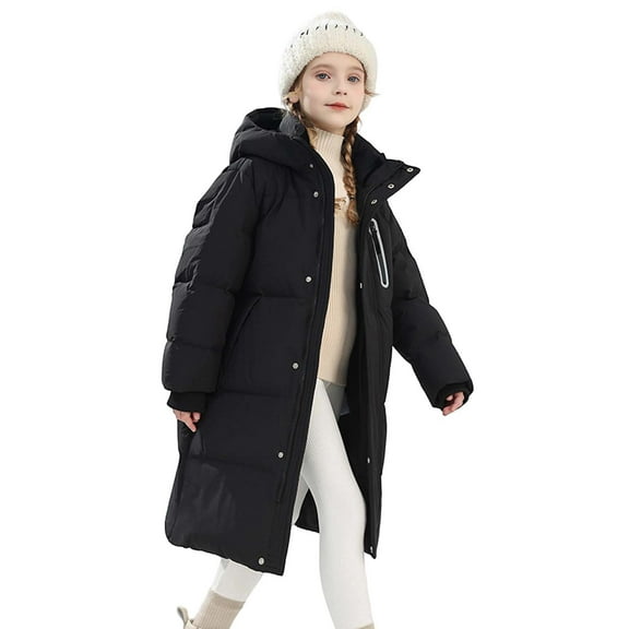 ChaoLingNeng Girls Hooded Puffer Long Coat Zipper Lightweight Winter Outerwear Warm Quilted Jacket for Kids