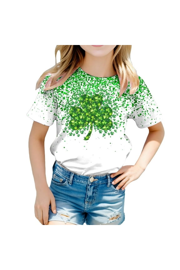 Girls St Patrick Day Shirt Size 10 Shamrock Short Sleeve Girls T Shirt Relaxed Fit Preppy Comfortable Toddler Girl Clothes Summer