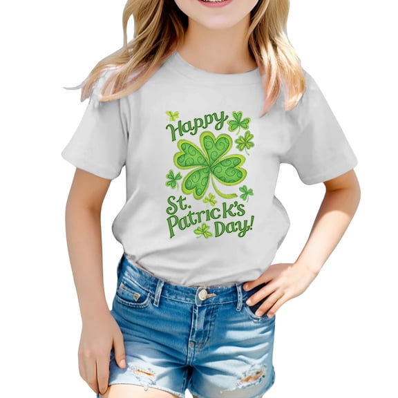 ChaoLingNeng Girls St Patricks Day Shirt 5t Funny Shamrock Short Sleeve Irish Top Active Fit Holidays Tops Everyday Toddler Shamrock Clothing