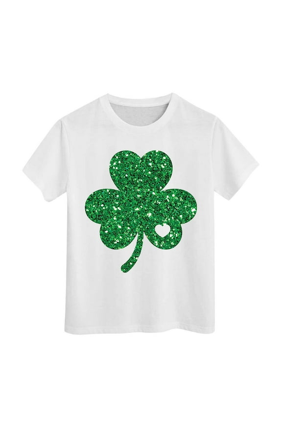 Girls St Patricks Day Shirt Size 7 Shamrock Graphic Short Sleeve Kids Blouses Crew Neck Holidays Tops Pullover Toddler Shamrock Clothing