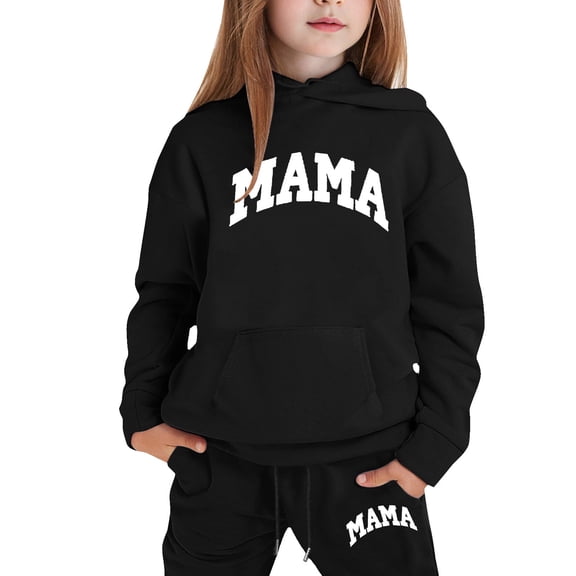 ChaoLingNeng Girls Sweatsuit Size 7 Letter Print Round Neck Long Sleeve Active Hoodie Pullover Tops and Pants Fashion Fall Clothes for Kids,6-7 Years