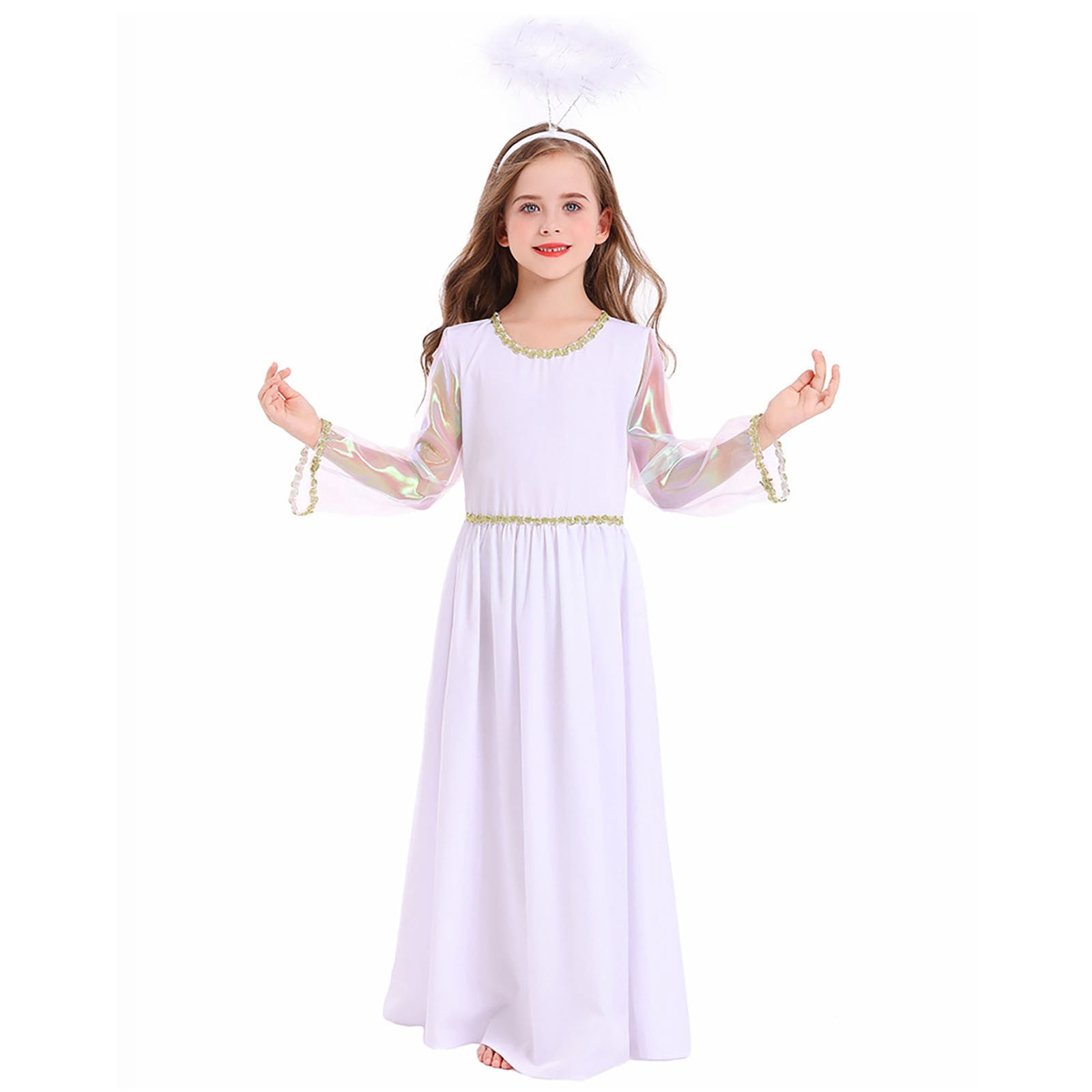Chaolingneng Girls White Angel Dress for Christmas, Dress Halo Wings White Fancy Dress Up for Girls, Kids Princess Nativity Christmas Holiday Role