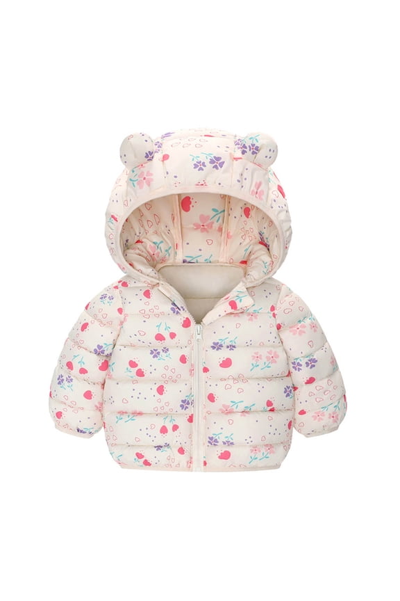 Kids Hooded Puffer Jacket Lined Bear Ear Coat for Girls and Boys Lightweight Winter Outerwear