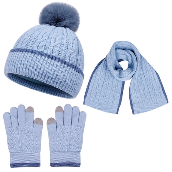 ChaoLingNeng Kids Winter Hat Scarf Gloves Set, Toddler Girl Boy Wool Lined Pom Beanie Knit Neck Mittens Children Gifts