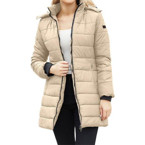 ChaoLingNeng Long Puffer Coat, Thickened Winter Coat Hooded with Pockets Ladies Warm Winter Jacket with Removable Hood