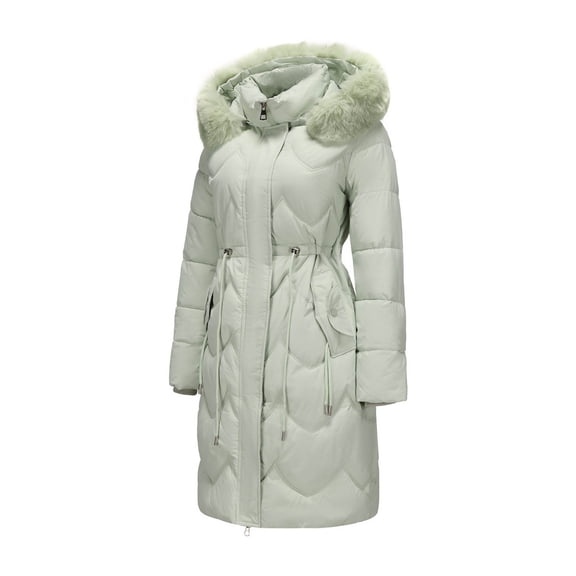 ChaoLingNeng Long Puffer Coat, Thickened Winter Coat Hooded with Pockets Ladies Warm Winter Jacket with Removable Hood