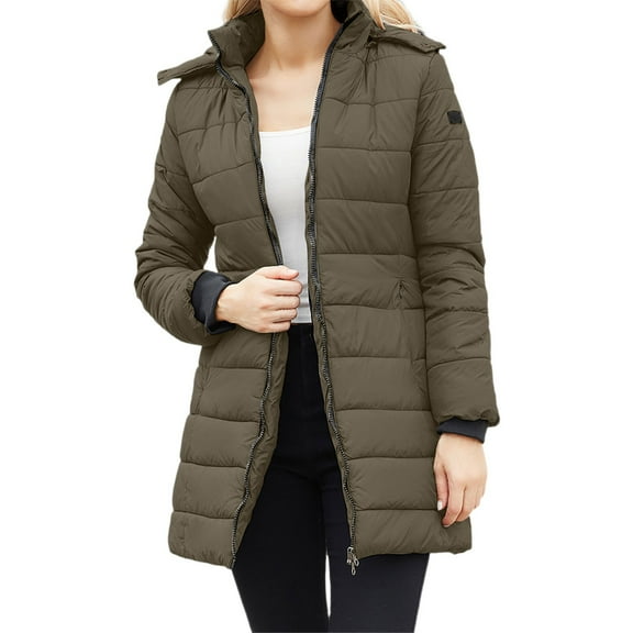 ChaoLingNeng Long Puffer Coat, Thickened Winter Coat Hooded with Pockets Ladies Warm Winter Jacket with Removable Hood