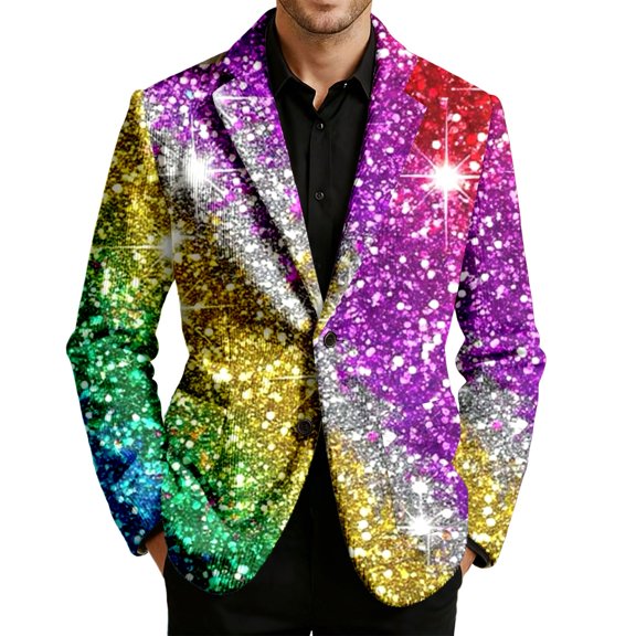 ChaoLingNeng Mardi Gras Blazer for Men, Mens Carnival Blazers Festive Sequin Print Corduroy Christmas Suit Novelty Funny Graphic Xmas Sport Coat Slim Fit Holiday Party Wear
