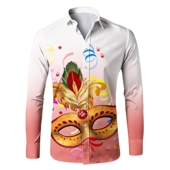 ChaoLingNeng Men's Party Shirts Slim,Men's Fashion Casual Carnival 3D Digital Printed Long Sleeve Lapel Shirt,Carnival Fashion Lightweight Casual Tops