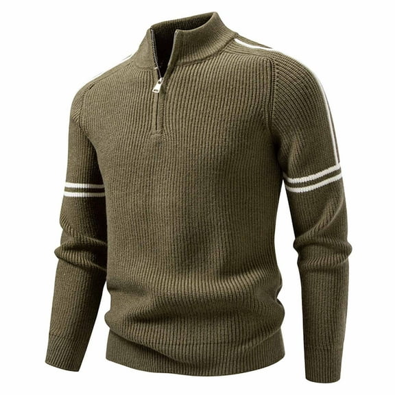 ChaoLingNeng Mens Quarter Zip Sweater with Collar Cable Knit Turtleneck Neck Pullover Sweaters Classic Casual Polo Sweater