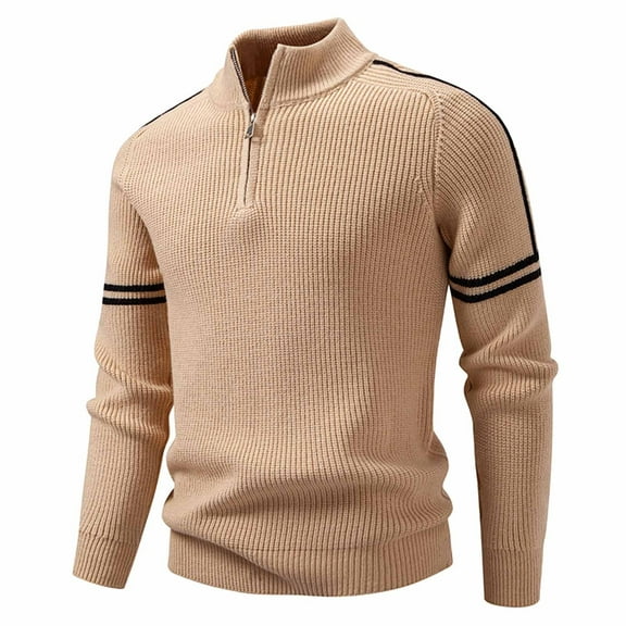 ChaoLingNeng Mens Quarter Zip Sweater with Collar Cable Knit Turtleneck Neck Pullover Sweaters Classic Casual Polo Sweater