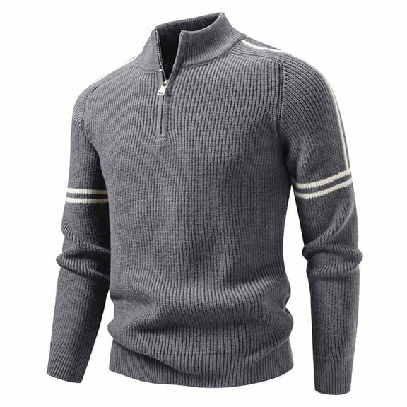 ChaoLingNeng Mens Quarter Zip Sweater with Collar Cable Knit Turtleneck Neck Pullover Sweaters Classic Casual Polo Sweater
