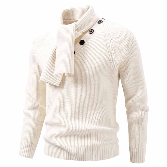 ChaoLingNeng Mens Quarter Zip Sweater with Collar Cable Knit Turtleneck Neck Pullover Sweaters Classic Casual Polo Sweater