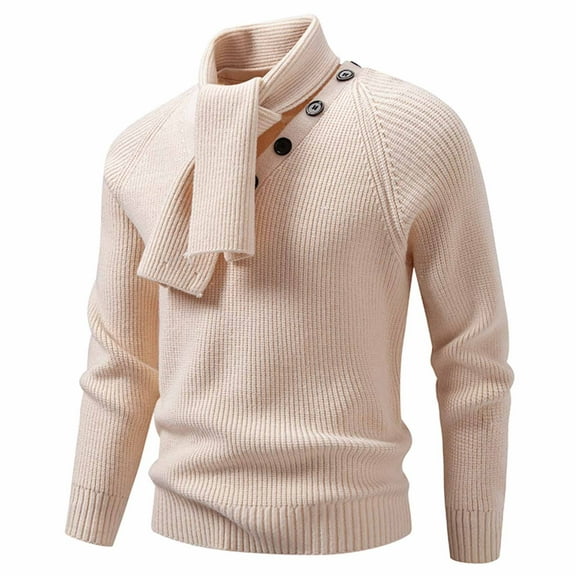 ChaoLingNeng Mens Quarter Zip Sweater with Collar Cable Knit Turtleneck Neck Pullover Sweaters Classic Casual Polo Sweater