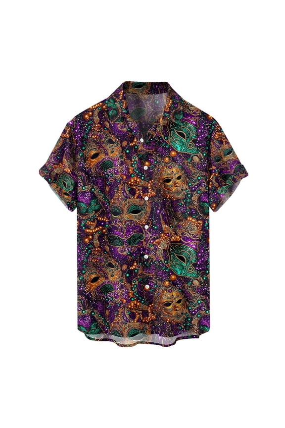 Mens Shirt Sequin Button Down Top Mens Party Shirt,Men's Button Up Trend Summer Pocket Short Sleeved Shirt,Mardi Gras Holiday Shirt for Men