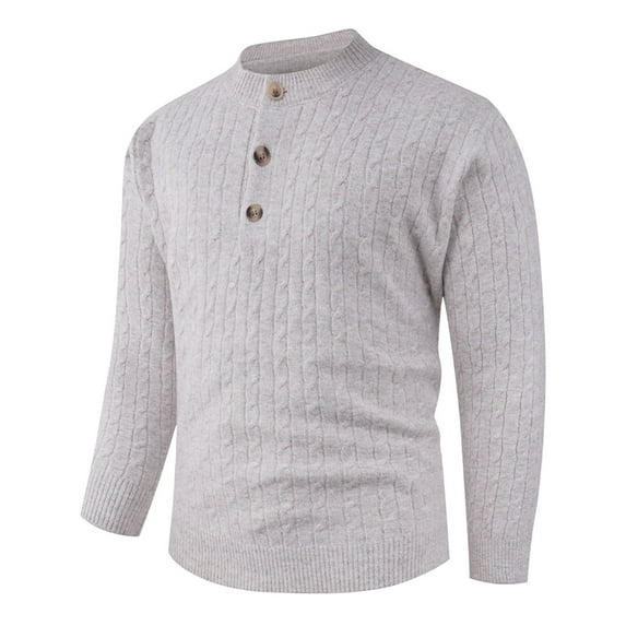 ChaoLingNeng Mens Sweaters Casual Solid Color Cable Knit Crewneck Sweater Soft Pullover Sweaters for Men Classic Pullover Sweaters with Ribbing Edge