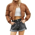 thumbnail image 1 of ChaoLingNeng Puffer Coats for Women, Lightweight Short Puffer Jacket for Women Zip Long Sleeve Cozy Coats Slim Winter Warm Cropped Outwear, 1 of 7