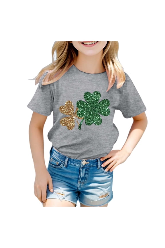 St Patrick Day Shirt Kids Funny Shamrock Cute Graphic Print Green Kids Girls Blousefunny Tshirt Casual Fit Funny Tees Casual Toddler Toddler Clothes for Girls