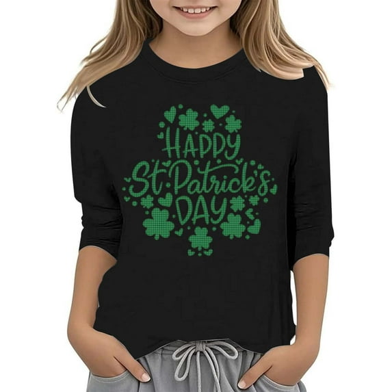 ChaoLingNeng St Patrick Day Shirt Kids Girl Irish Shamrock Printed Pattern Green Funny T-Shirt Modern Fit Summer Tops Cute Toddler St. Patrick‘s Day Clothing