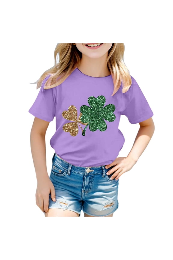 St Patrick's Day Shirt for Girls Size 6t Funny Shamrock Cute Graphic Print Green Kids T Shirt Round Neck Preppy Warm Toddler Cute St. Patrick‘s Day Tops with Shamrocks