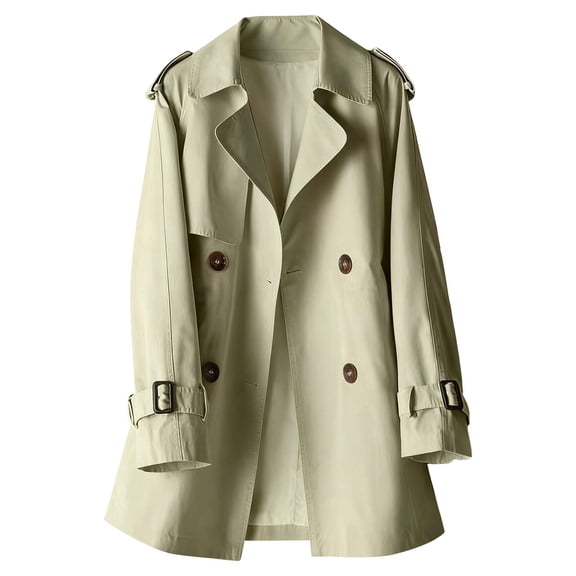 ChaoLingNeng Trench Coat for Women Oversized Long British Style Trench Coat Double Lapel Windproof Overcoat with Belt Short Jackets