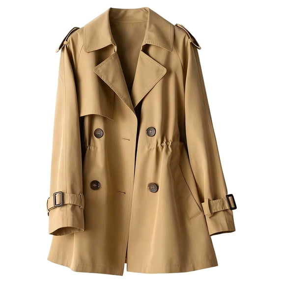 ChaoLingNeng Trench Coat for Women Oversized Long British Style Trench Coat Double Lapel Windproof Overcoat with Belt Short Jackets