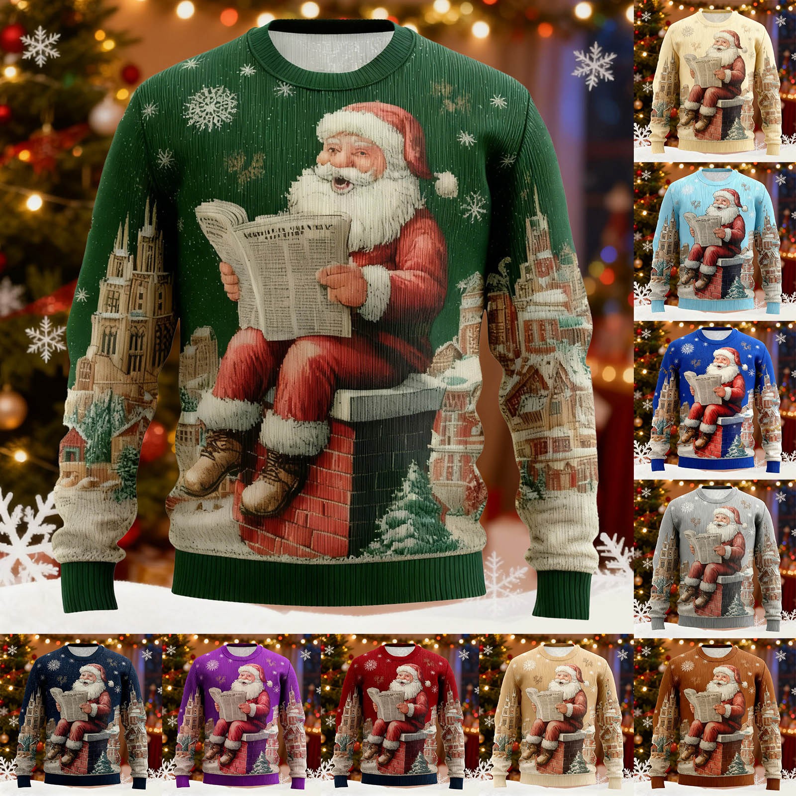 Orange Stripe Sequin Santa Claus Pattern Christmas Pullover Sweatshirt