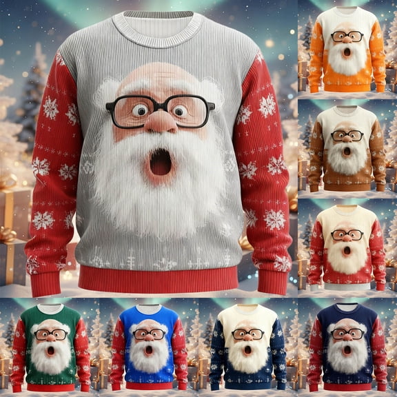 ChaoLingNeng Christmas Sweaters for Men Funny Christmas Sweatshirts Crewneck 3D Printed Xmas Holiday Pullover Shirts
