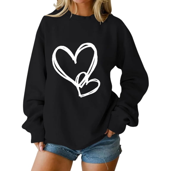 ChaoLingNeng Valentines Sweatshirts for Women Valentine Love Heart Print Sweatshirt Funny Long Sleeve Graphic Printed Loose Pullover Tops