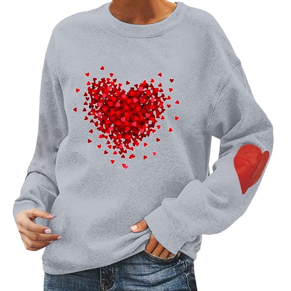 ChaoLingNeng Valentines Sweatshirts for Women Valentine Love Heart Print Sweatshirt Funny Long Sleeve Graphic Printed Loose Pullover Tops