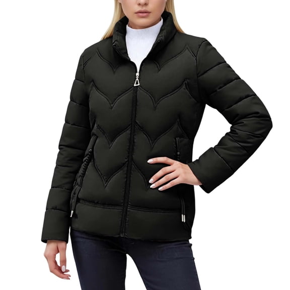 ChaoLingNeng Winter Puffer Coats for Women, Women Short Puffer Jackets Winter Cropped Puffy Coat Full Zip Stand Collar Outerwear with Pockets