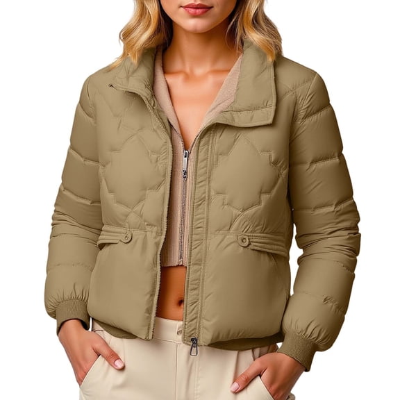 ChaoLingNeng Winter Puffer Coats for Women, Women Short Puffer Jackets Winter Cropped Puffy Coat Full Zip Stand Collar Outerwear with Pockets