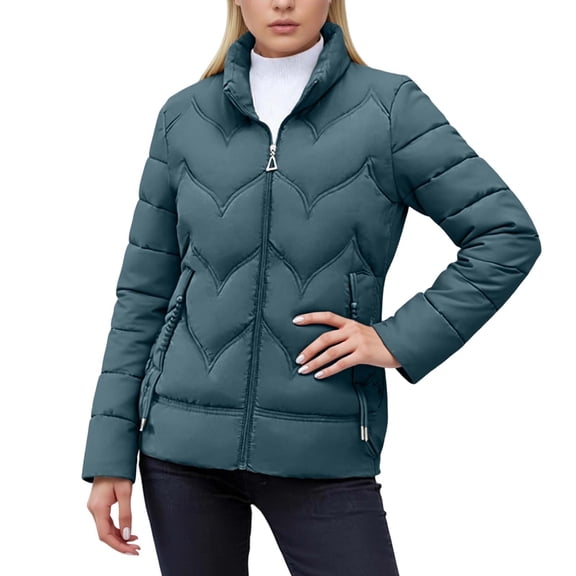 ChaoLingNeng Winter Puffer Coats for Women, Women Short Puffer Jackets Winter Cropped Puffy Coat Full Zip Stand Collar Outerwear with Pockets