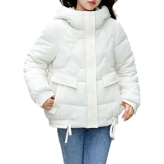 ChaoLingNeng Winter Puffer Jackets for Women, Women's Winter Cropped Puffer Jacket Full Zip Thicken Short Coat with Detachable Hood