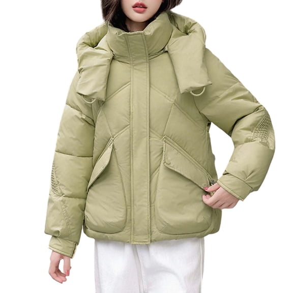 ChaoLingNeng Women's Puffer Jacket, Women’s Winter Cropped Puffer Jacket Coat Short Warm Quilted Zip Up Jacket