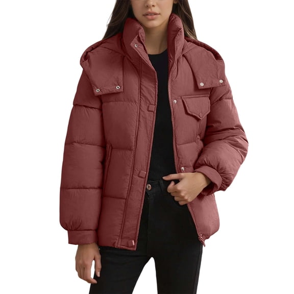 ChaoLingNeng Womens Black Puffer Jacket, Women's Winter Puffer Jacket Long Sleeve Short Warm Quilted Baggy Coats Cozy Outerwear