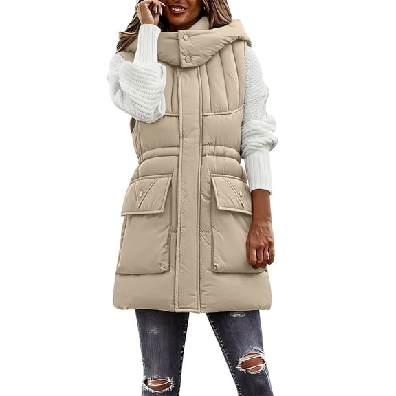 ChaoLingNeng Womens Black Puffer Vest, Puffer Vest Women Sleeveless Zip Up Outerwear Stand Collar Quilted Vest Warm Winter Jackets Coats with Pocket