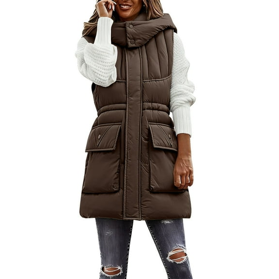 ChaoLingNeng Womens Black Puffer Vest, Puffer Vest Women Sleeveless Zip Up Outerwear Stand Collar Quilted Vest Warm Winter Jackets Coats with Pocket