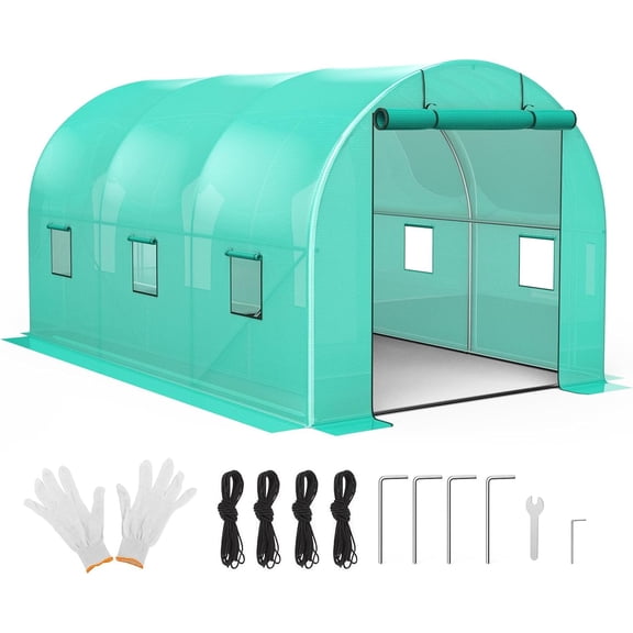 ChaoLink 102 8x13x7FT Walk-in Greenhouse, Portable Tunnel Tent with 19x0.6 Galvanized Pipes, Full-Opening Zipper Door & 6 Screen Windows