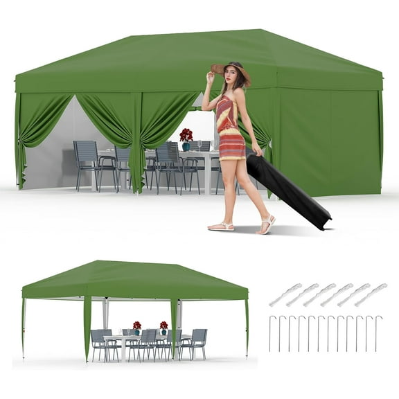 ChaoLink 10x20 Pop Up Canopy Tent Outdoor Heavy Duty Commercial Instant Shelter with Removable Sidewalls Green