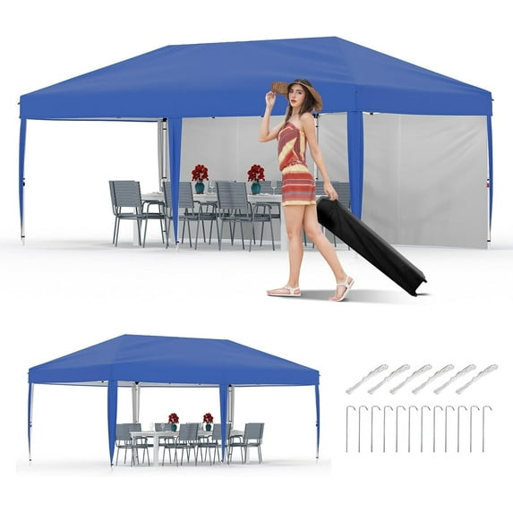 ChaoLink 10x20 Pop Up Canopy with 2 Sidewalls - Heavy Duty Outdoor Tent with Portable Roller Bag and Accessories