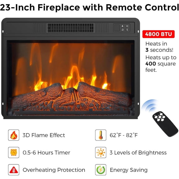 ChaoLink 1169 - Fireplace TV Stand: Overheat Protection, Timer, Remote Control, Storage Cabinets, Adjustable Color LED, Suitable for TVs up to 65\