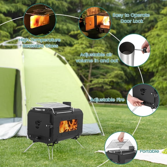ChaoLink 1173 - Outdoor Winter Heater: Wood - Burning Stove for Camping, Cast Iron Tent Stove with Chimney Pipes