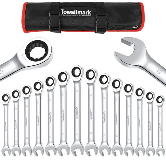 ChaoLink 14-Piece Wrench Set, Ratcheting Wrench Set, Metric 6-19mm, Fixed Head Ratcheting Combination Wrenchs, Chrome Vanadium Steel with Storage BagA