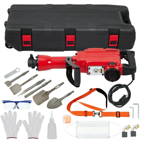 ChaoLink 2200W Demolition Jack Hammer 65A Jack Hammer Concrete Breaker Tool Kit, Set of 6 W-Case, Noise-Canceling Earplug, Shoulder Strap2200W-6pcs set