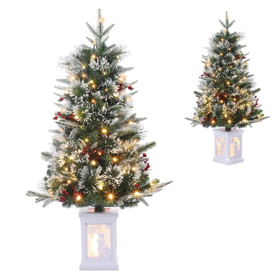 ChaoLink (2PCS) 3FT -E Snow Flocked Christmas Tree, Small Artificial Christmas Tree with Base & 78 Lights, 8 Lighting Modes Hinged Xmas Tree, Christmas Decor