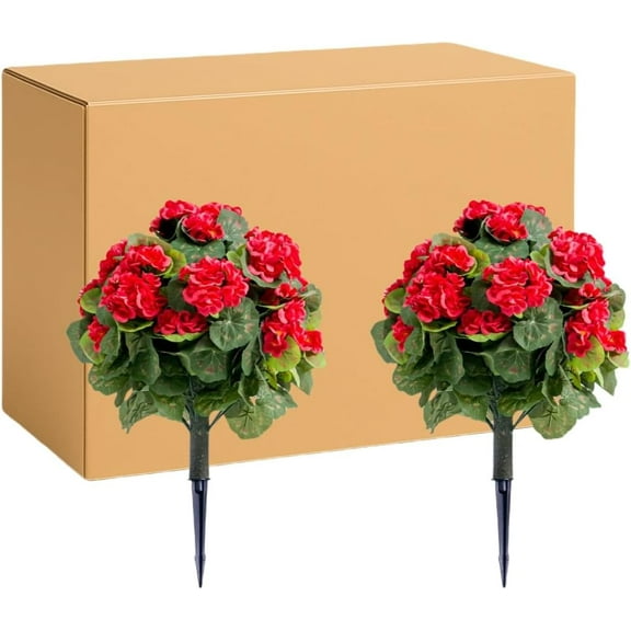 ChaoLink 2Pcs 21.6 Inch Artificial Topiary Flower Ball Trees with Ground Spike, Fake Boxwood Flowers Shrubs with Stake,Red21.6In