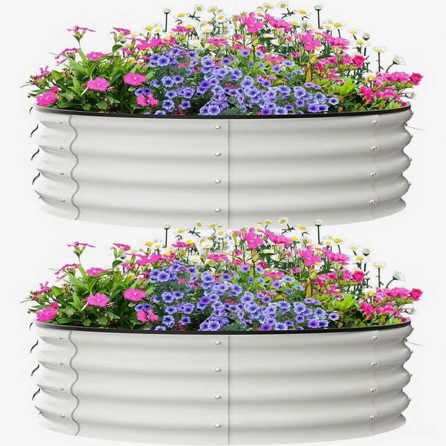 ChaoLink 2x2x1 FT Raised Garden Beds,2 Pack Galvanized Raised Garden Bed for Gardening, Round Metal Planter Box for Flower Plants